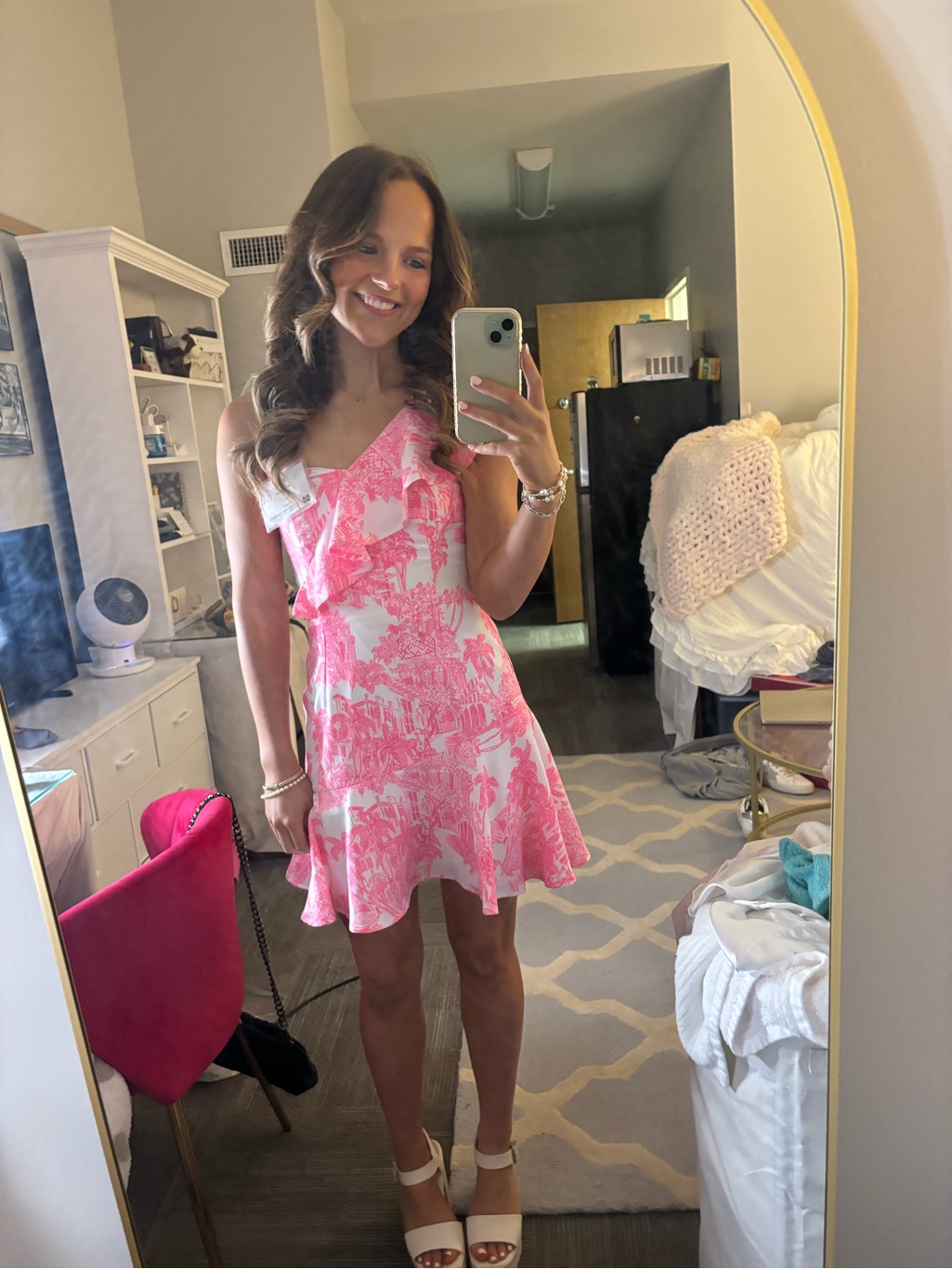 Lilly Pulitzer One-Shoulder Dress In Hot Pink And White - Worn Once!